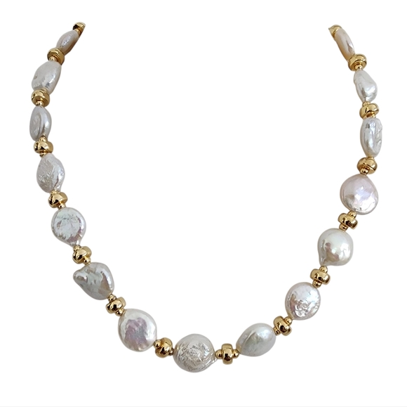 Coin Pearl Necklace Gold Accent Beads Toggle Clasp A0369 Q7 - Picture 7 of 15